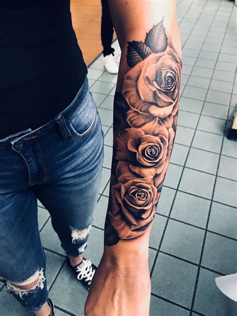 forearm rose sleeve tattoo